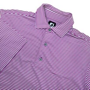 FootJoy Mens Medium Pink White Striped Performance Stretch Golf Polo